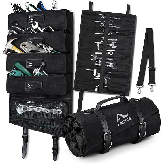 ARCFOX Винтажная вощеная холщовая сумка-свертка для инструментов, 25 карманов с 5 съемными большими подсумками + 1 свертка для инструментов, Окно с вкладкой 15 л, Сумка-свертка для инструментов,