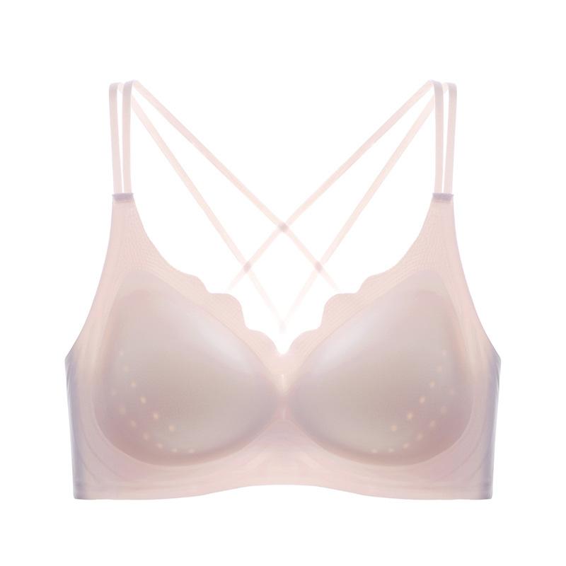 Cross beauty back thin shoulder strap summer ice silk no steel ring breathable shaowen bra