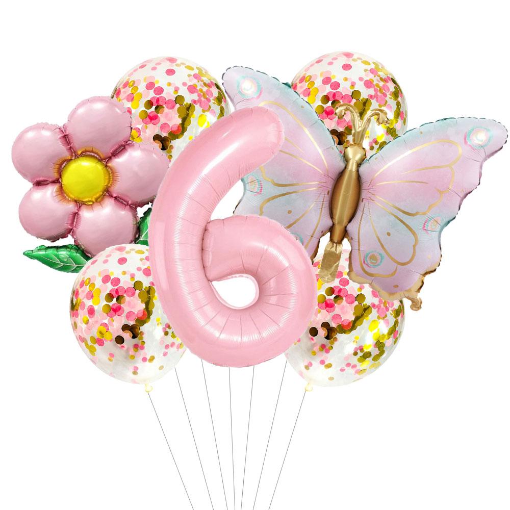 7Pcs Pink Butterfly 40inch Number Helium Balloon Set Gradient Happy Birthday Baby Shower Decor Birthday Party Wedding Balloon