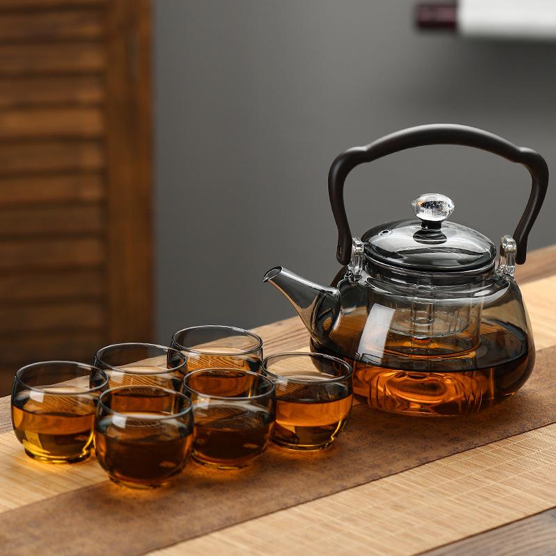 New transparent black borosilicate glass teapot, home cooking integrated starry sky beam pot, office tea brewer set