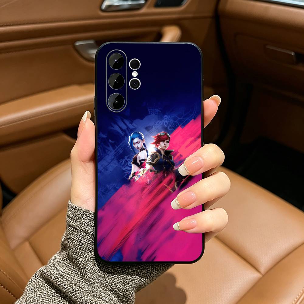 Hot game characters-Vi and Jinx Soft Silicone Case for Samsung S25, S24, S21, S22, S23, S30, Ultra, S20, Plus, FE, Lite-Black