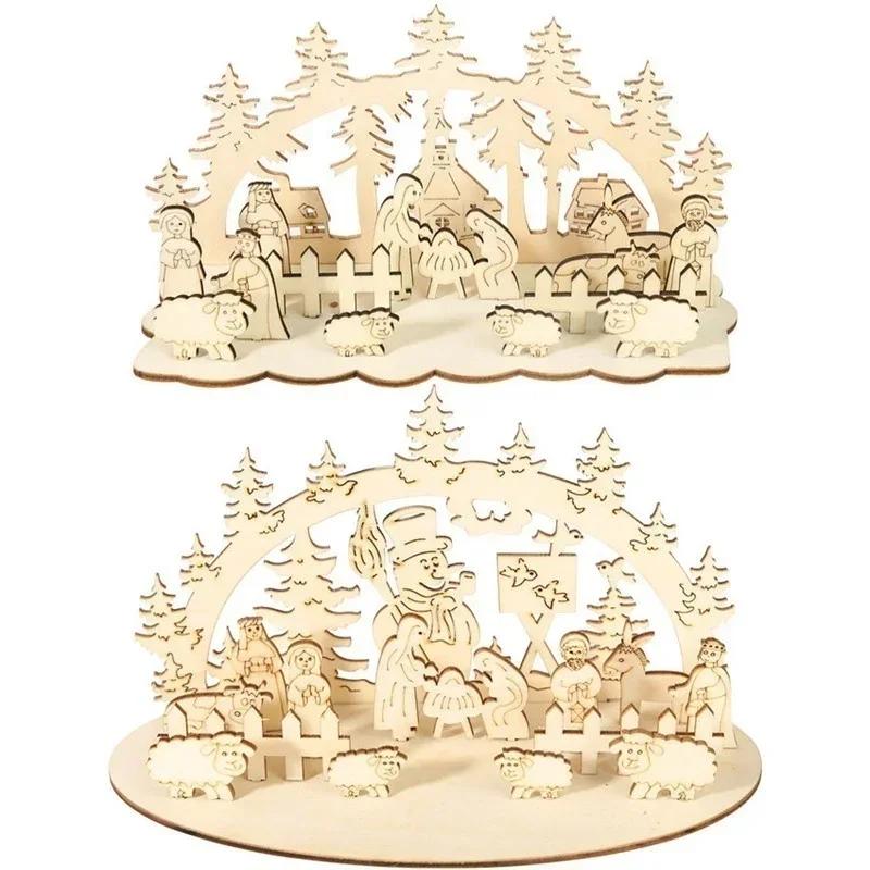 DIY Christmas Wooden Toy Xmas Funny Party Desktop Decoration Christmas Wooden Ornaments Three-dimensional Kids Toy Decoration