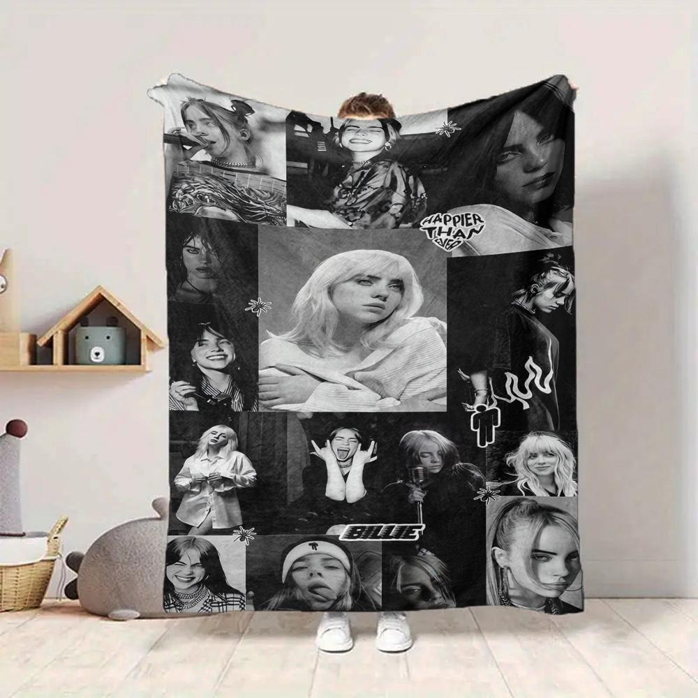 1Pc Billie Eilish Collage Blanket Soft And Comfortable Casual Warm Camping Travel Christmas Halloween Xmas Gift M924423