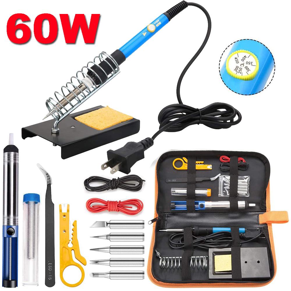 60W Soldering Iron Kit Electronics Welding Irons Solder Tools Adjustable Temp 220V 110V Solder Station Desoldering Pump