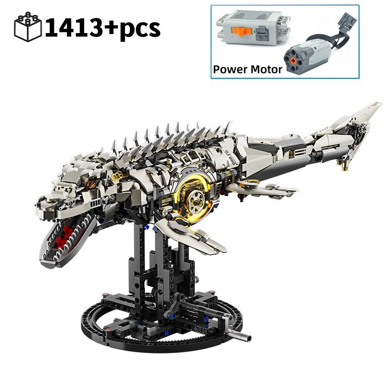 1413PCS Dinosaur Building Toys Light Up Mosasaurus Sea Dragon Technical Model Moving Joint Creative Home Decor Gift