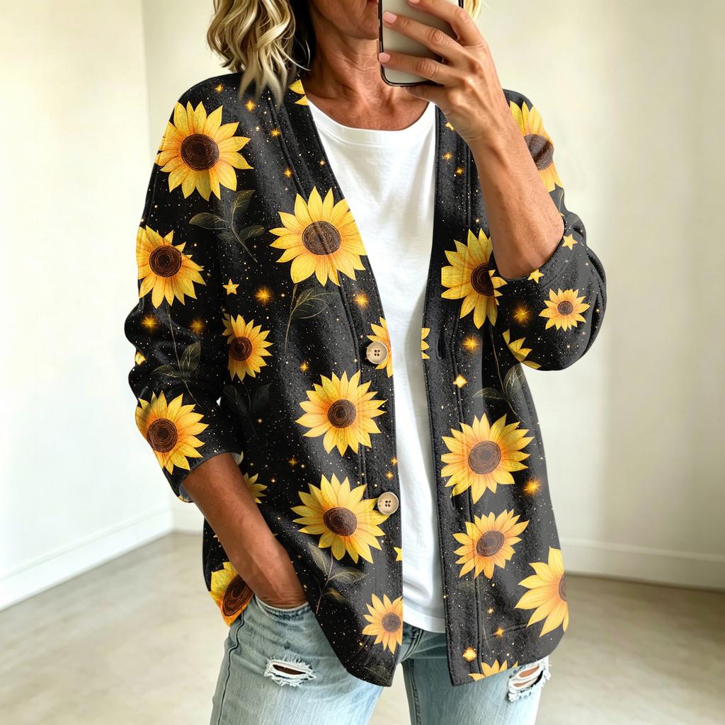Women's Casual Vintage Floral Print Button Front Jacket for Everyday Outfits