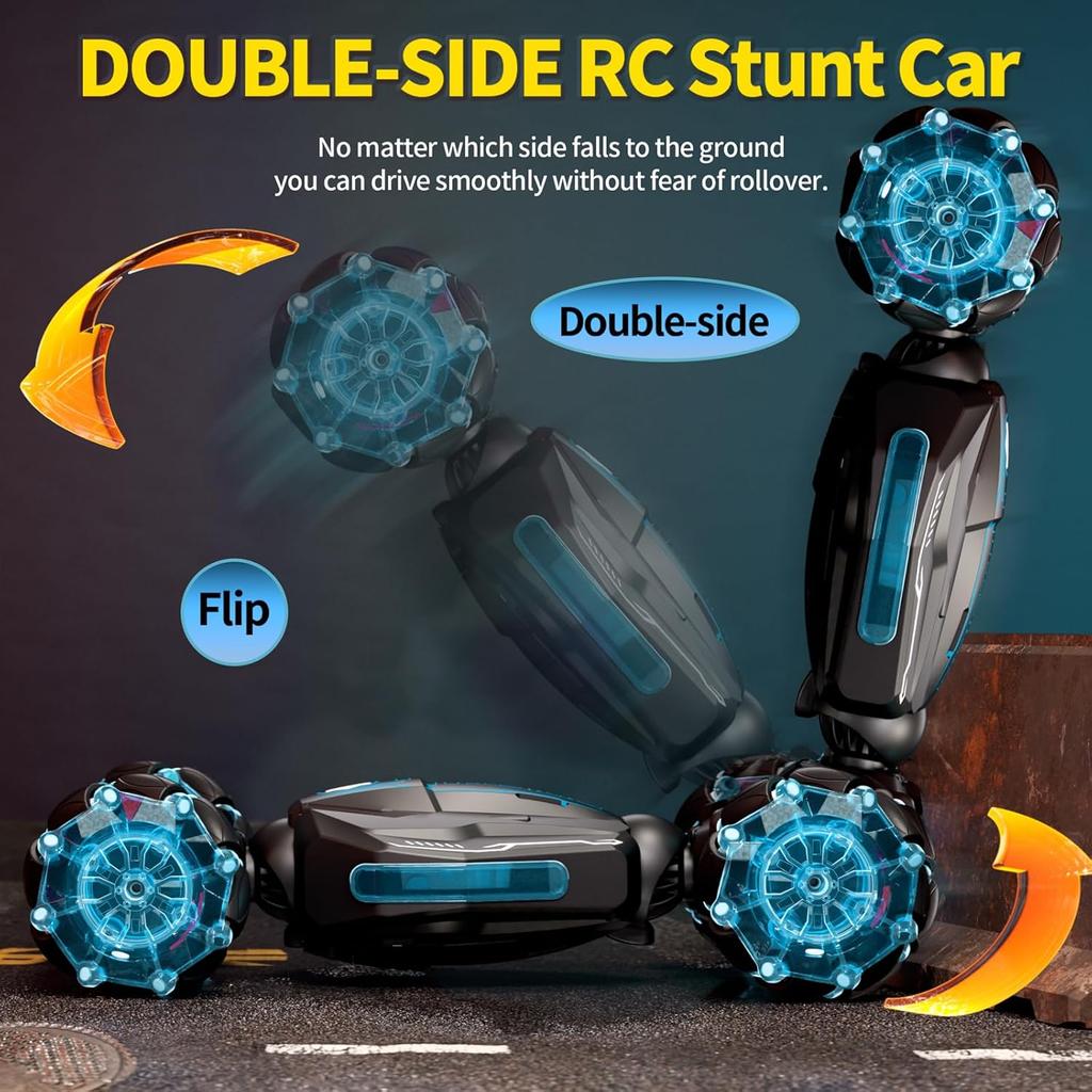 4WD Remote Control Car for Boys,2.4GHz Gesture Sensing Drift RC Cars,360°Flips Off-Road Hand Controlled RC Stunt Car with Lights Music,Toy Car