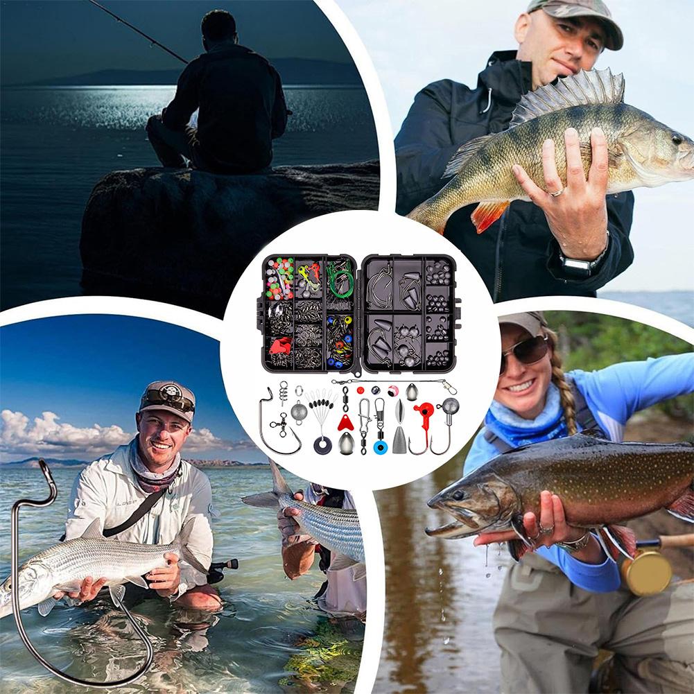 257-teiliges Angelwerkzeug-Zubehör-Kit-Set einschließlich Jig-Haken, Blei, Wirbel, Einhänger, Outdoor-Angelzubehör-Set
