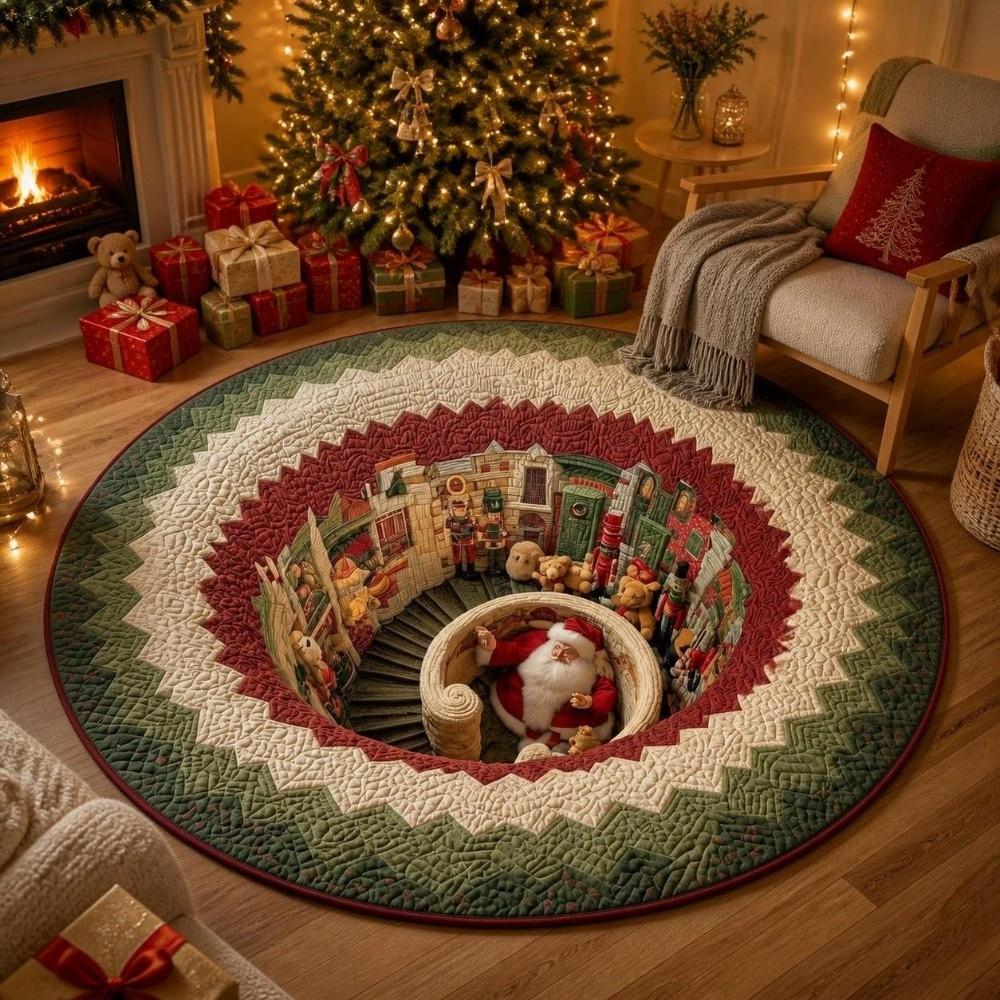 2D Flat Printed Christmas Rug Santa Claus Xmas Home Decor Round Vortex Carpet Christmas