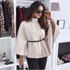 Womens Winter Elegant Wool Blend Cape Coat With Belted Waist Stand Collar