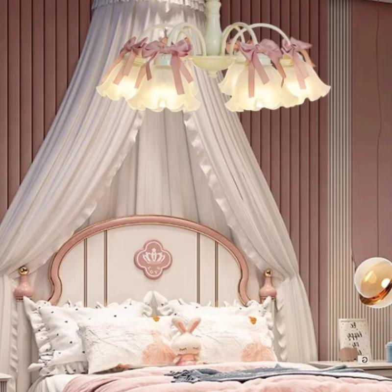 French design living room pendant light dining room romantic warm children's room pendant light sweet bow pink eye protection