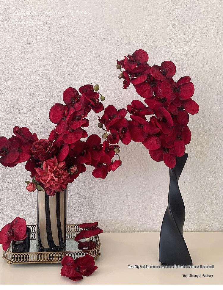 Orquídea Phalaenopsis Roja Flor Artificial Decoración para Sala de Estar o Mesa de Comedor