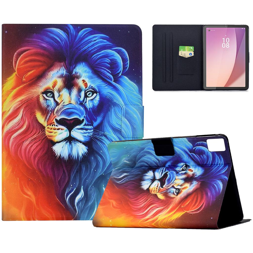 For Lenovo Tab M9 TB-310FU Case Colorful Pattern Painting Card Slots Stand Leather Tablet Cover with Auto Sleep/Wake