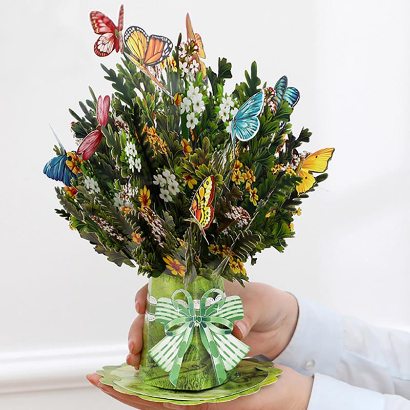 Premium 3D Pop Up Flower Bouquet Card Mothers Day Present Valentines Day Anniversary Birthday Greeting Cards Thank You Wishes Gifts