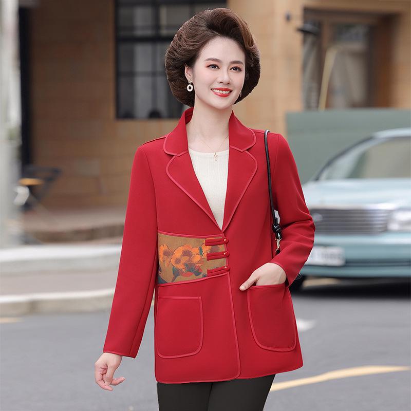 

2025 Autumn National Style Jacket: Fashionable, Age-Reducing Suit for Middle-Aged & Elderly Women 3XL for 125-135 jin китайська червоний колір