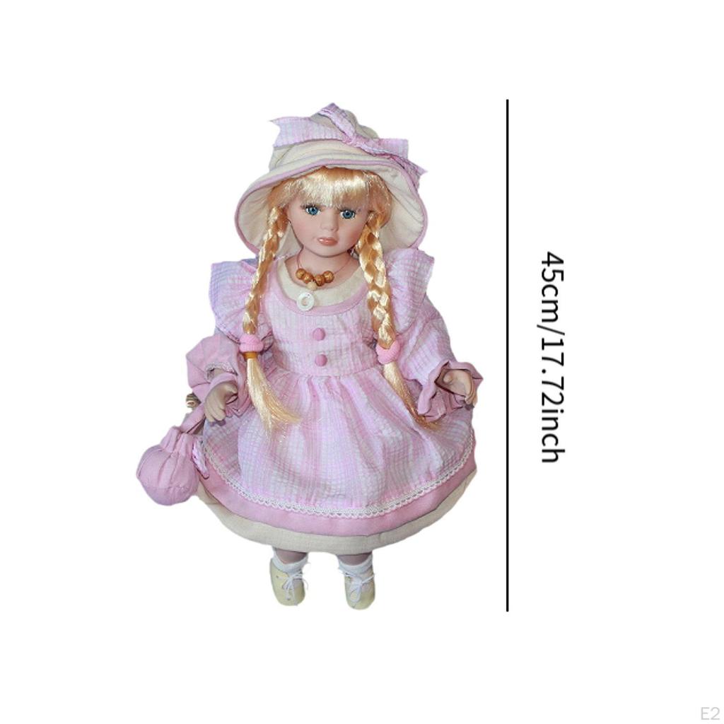 Ceramic Doll In Dress Miniature Porcelain Figure 17.72inch Standing Up for Kids