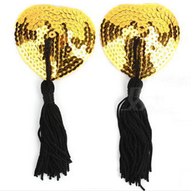 Beautiful Multiple Color Type Tassel Heart Shaped Sequin Fun Nipple Sticker