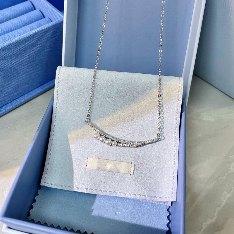 Elegant Sterling Silver Pearl & Diamond Clavicle Necklace – Women's Japanese & Korean Fashion