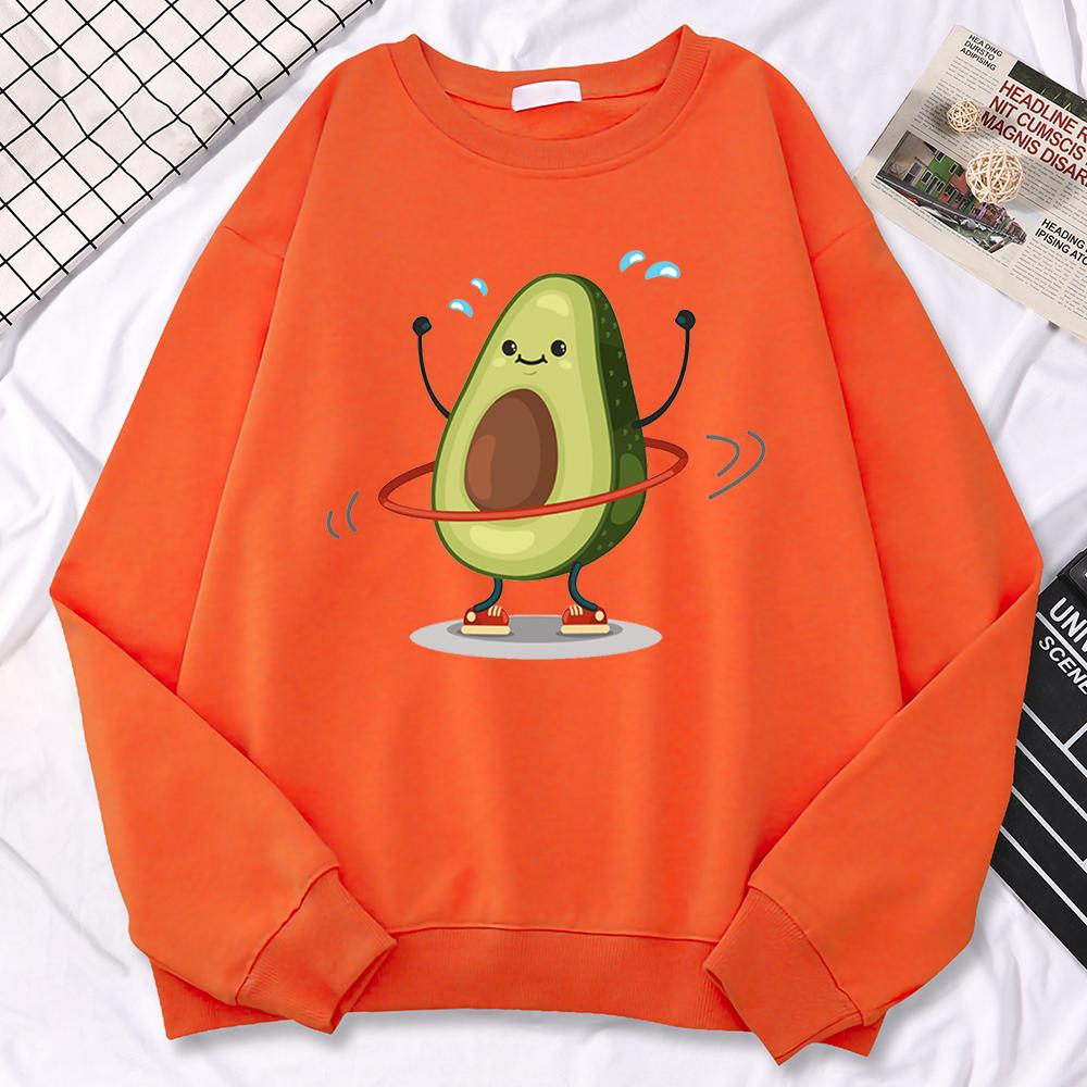 Casual Trend Women Pullovers Avocado Exercise And Rotation Printing Hoodies Soft Sweatshirt Loose Warm Female Clothes