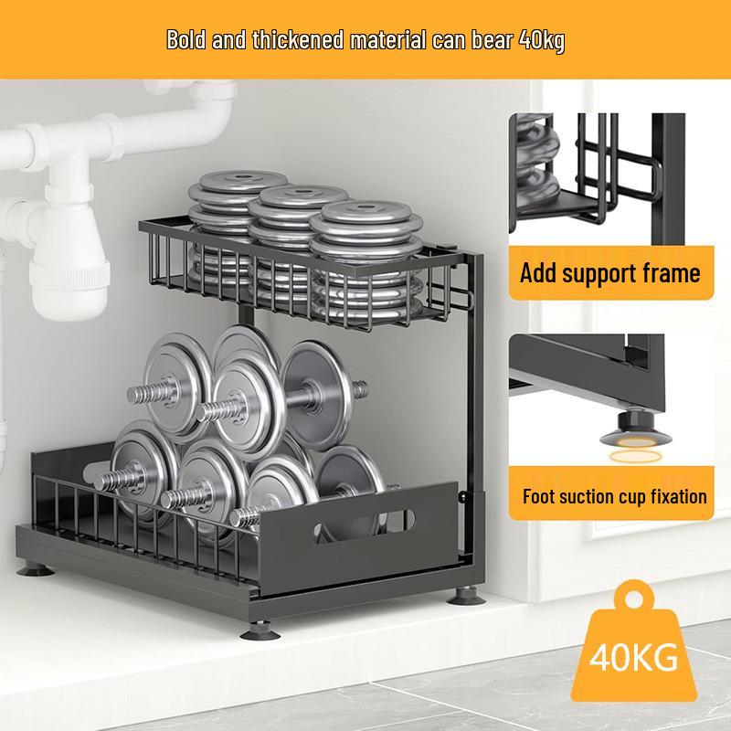 Double-Layer Pull-Out Spice & Storage Rack for Kitchen and Bathroom
