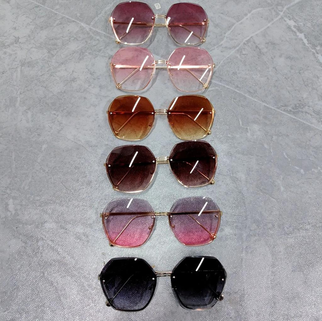Rimless Women's Sunglasses Round Gradient Ladies Sun Glasses Metal Curved Irregular Polygon Eyeglasses Travel UV400 Eyewear