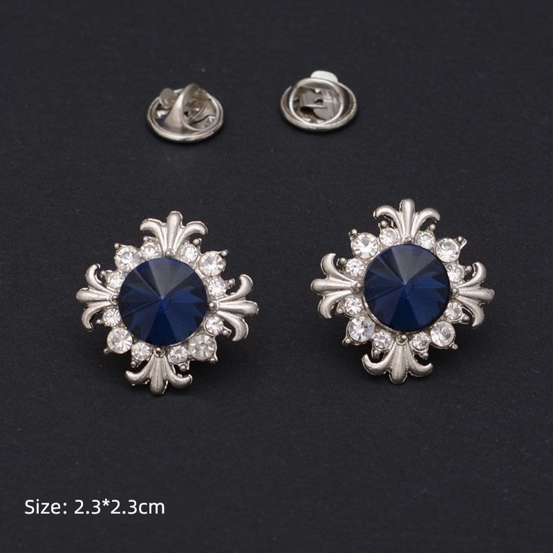 

Женские металлические запонки для костюма, ретро-украшение, булавка для воротника Silver blue four-leaf clover (a pair)