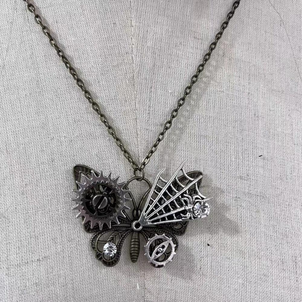 Nice Heart/Butterfly/Key/Cicada Pendant with Various Gears DIY Mechanical Steampunk Necklace Vintage Jewelry