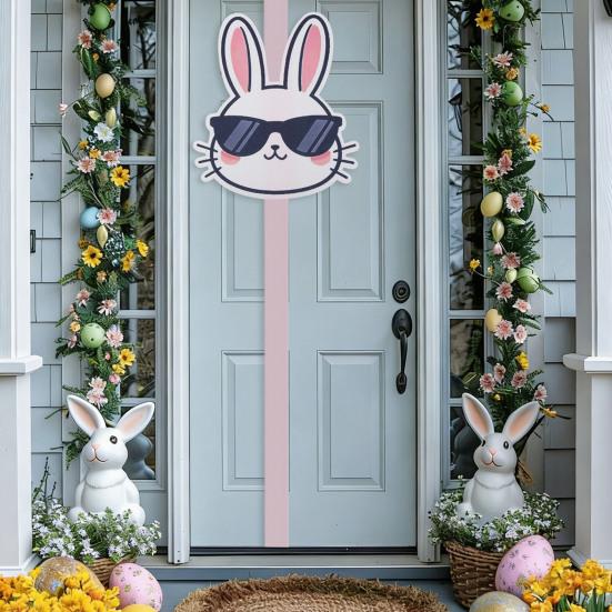 Osterhase Türrahmen Dekoration Cartoon Hase & Schleifen für Küchenschränke Schrank & Wandbehang Niedliches Feiertagsheim