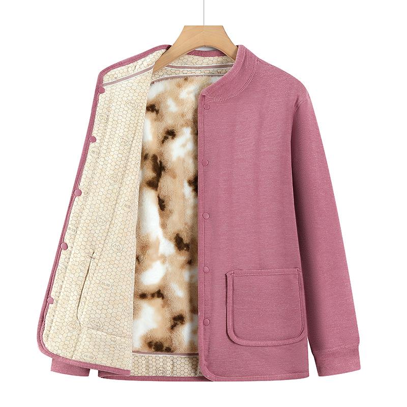 Fleece-Lined Thermal Cardigan and Thick Winter Coat for Middle-Aged and Elderly Women