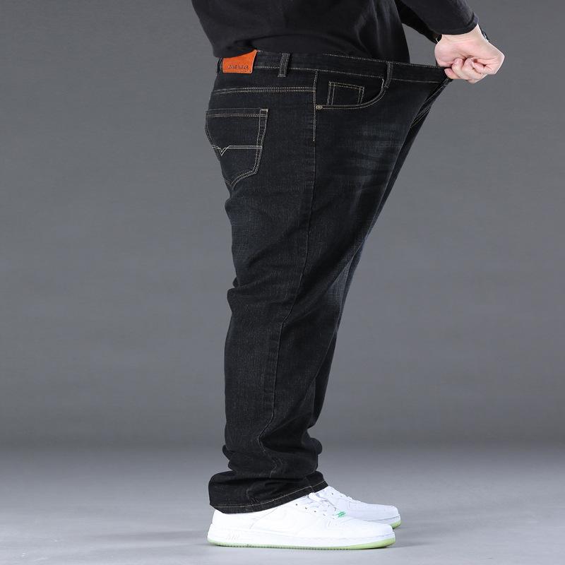 Spring/Autumn Stretch Denim Trousers for Men - Plus Size, Relaxed Straight-Leg Slim Fit