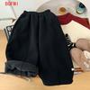 Children's Casual Beige Gray Pants Straight Leg Autumn Winter Kids Long Trousers Baby Pure Color One-Piece Velvet
