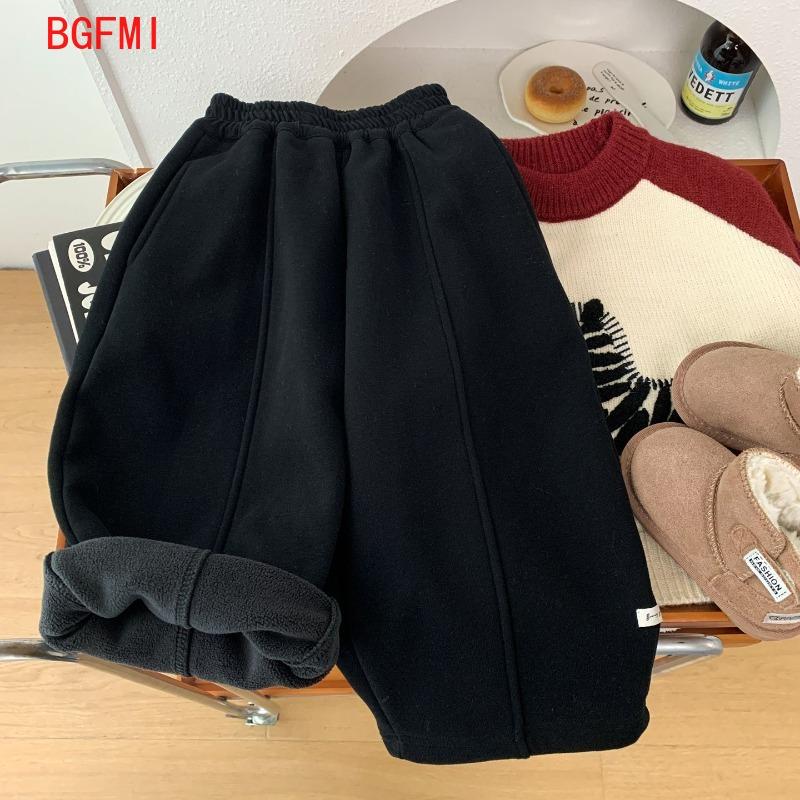 Children's Casual Beige Gray Pants Straight Leg Autumn Winter Kids Long Trousers Baby Pure Color One-Piece Velvet
