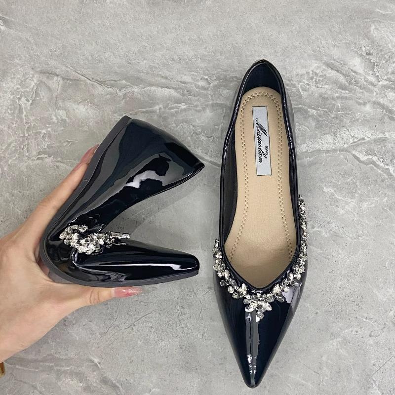 Pointed-toe Rhinestone Single Shoes Women's Flat Shoes Height-increasing Shallow Opening Soft-soled Shoes