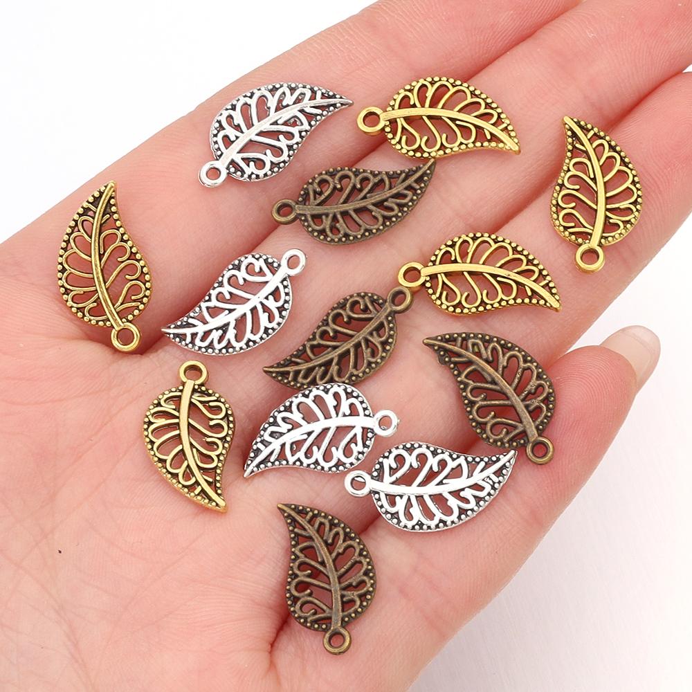 50pcs 18.5x10mm Alloy Leaf Charms Pendants Metal Hollow Tree Leaf Charms For Jewelry Making DIY Bracelets Necklace Accessories