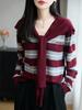 Women's Striped Wool Sweater Scarf – Autumn Winter Retro Lazy Style Coat