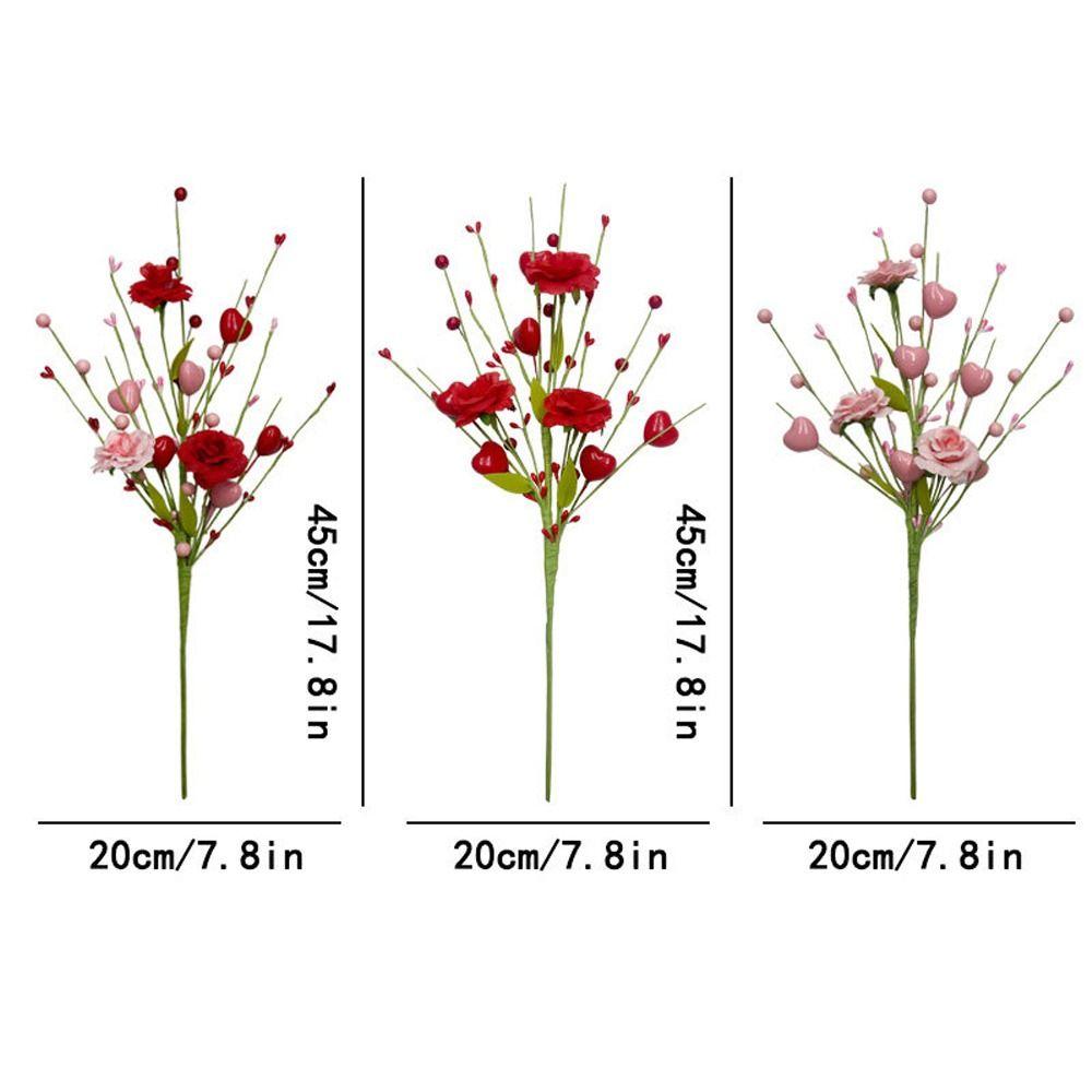 2pcs Red Pink Artificial Rose Heart Berry Branches Romantic Artificial Flower Anniversary