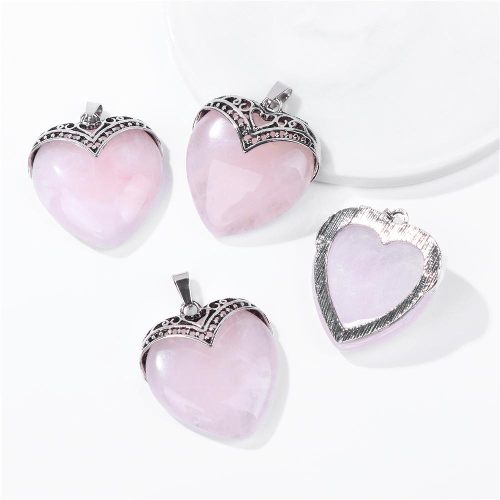 2pcs Natural Stone Heart Shape Necklace Pendant Healing Love Crystal Pendants Amethysts Charms Necklaces Jewelry Women 31*35MM