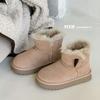 Kids Winter Snow Boots Girls With Horn Buttons Faux Suede Warm Lined Ankle Anti-Slip Rubber Sole