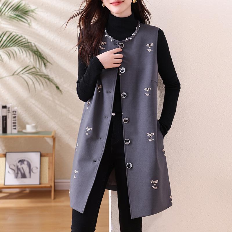 Elegant Women s Plus Size Sleeveless Vest Jacket for Spring and Autumn, Mid-Length, Perfect for Commuting. 5XL