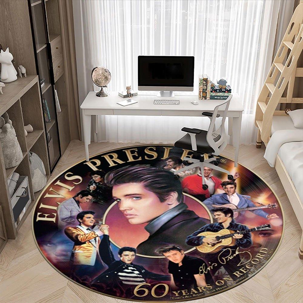 Elvis Presley: 60 Years On Record Commemorative CoinRound Non-Slip Chair Mat Chair Carpet for Office Rugs for Office Decor Gift For Valentine's Day Mo