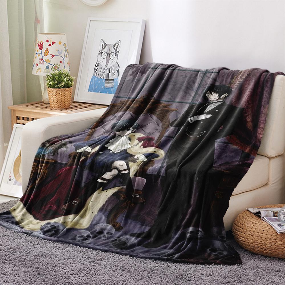 Flanelová deka s potiskem Black Butler, Vysoce kvalitní, Pohodlná pro všechna roční období, Domácí dekorace, Teplo a pohodlí, Perfektní pro vánoční dárky07