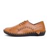 Men Handmade Loafers Retro Lace Up Solid Color Driving Flats Round Toe Anti-slip Thick Sole Lightweight Slip on Walking Shoes