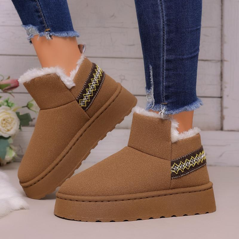 Imitation Wool Winter Snow Boots Women Thicken Plush Warm Cotton Padded Shoes Woman Fashion Striped Thick Platform Ankle Boots