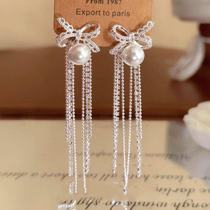 Ballet Bow & Tassel Pearl Earrings - Elegant, Versatile Design for Women