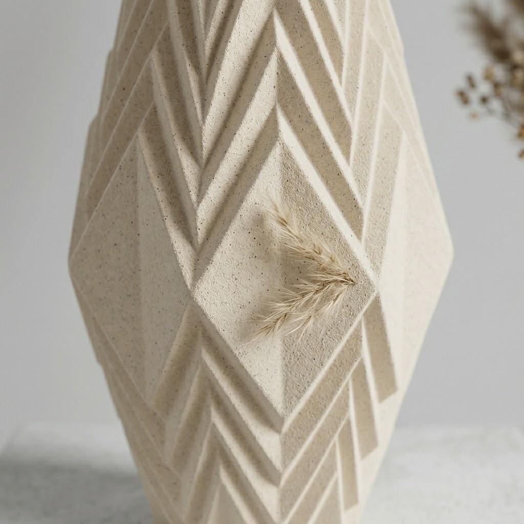 Large Geometric Ceramic Vase, 10.5" Decorative Floor or Table Vase, Modern Textured Flower Vase for Home Living Room, Entryway, or Office Decor