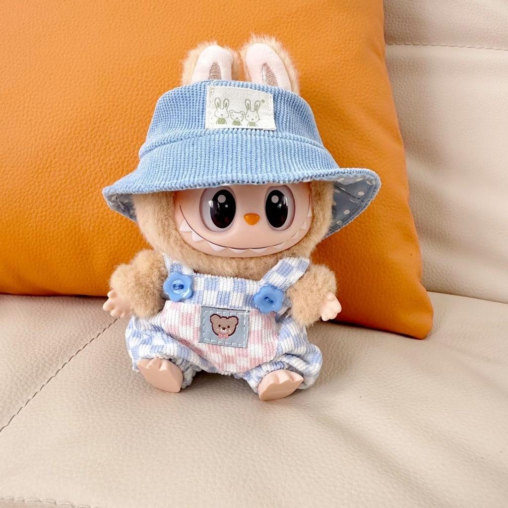 Only Clothes Sitting Party Labubucm Pendant Checkered Clothes Suspender Set Labubu Doll Hat Shoes