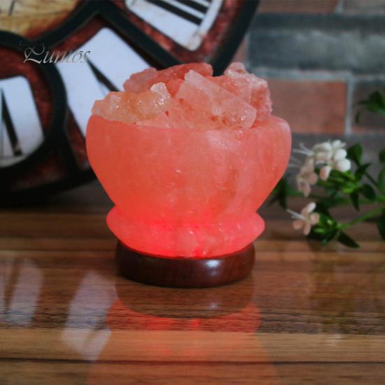 Night Light Romantic Glare Free Interesting Color Salt Lamp Changing Natural with Wooden Base Crystal