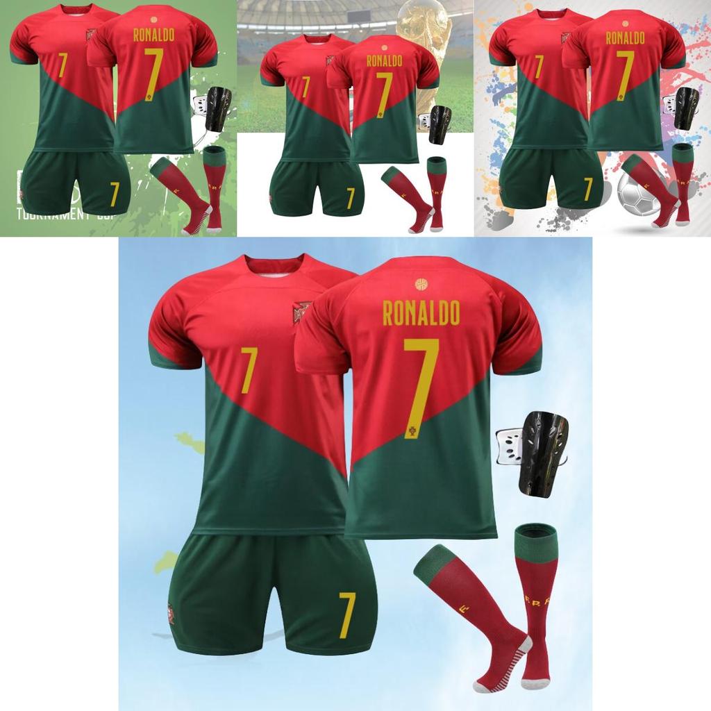 Children's Portugal Football Jersey Set World Cup Soccer Shirt Cristiano Ronaldo Number 7 Jersey Sports Suit