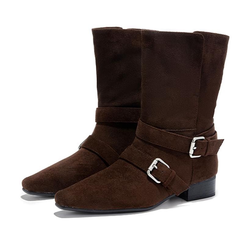 Mode AIYUQI Damen Western Cowboy Stiefel Rutschfest Spitz Zehe Schnalle Damen Motorradstiefel Herbst/Winter Stiefeletten