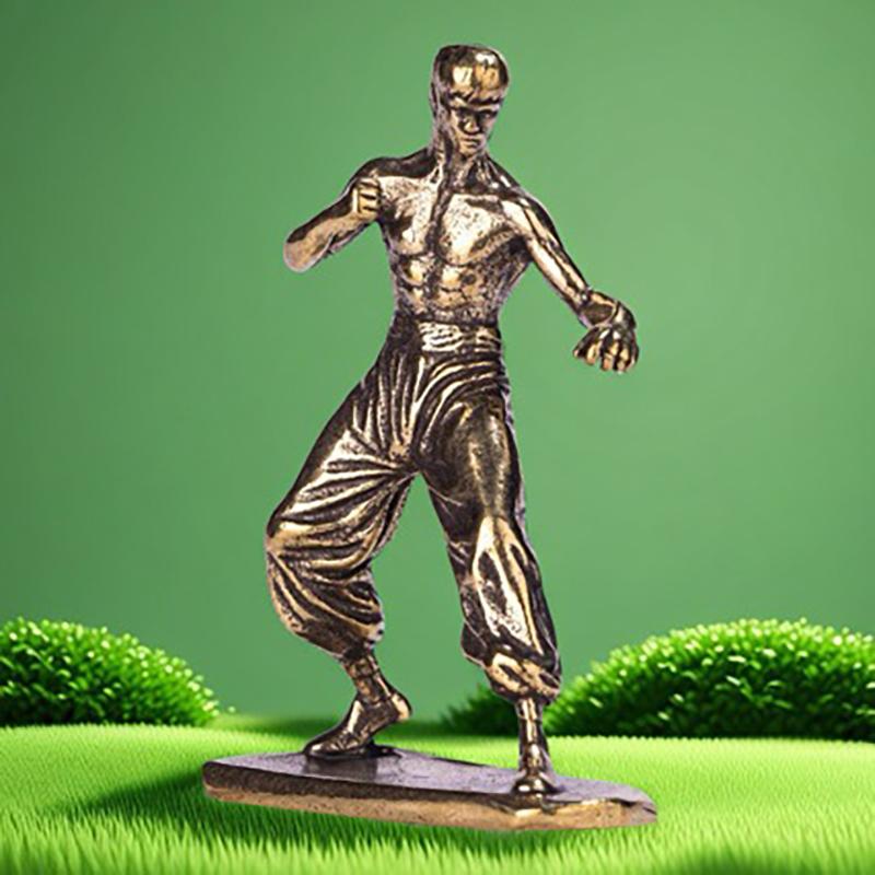 Brass Kung Fu Martial Artist Statue Multi-Functional Room Decor Movie Themed Collection Indoor Scene Decoration